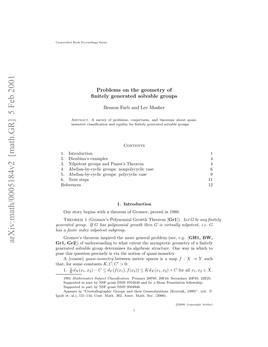 [Math.GR] 5 Feb 2001 a Nt Ne Iptn Subgroup