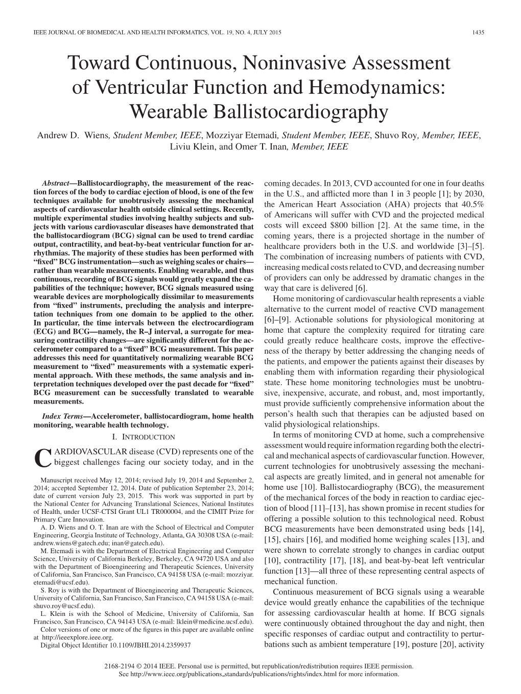 Wearable Ballistocardiography Andrew D