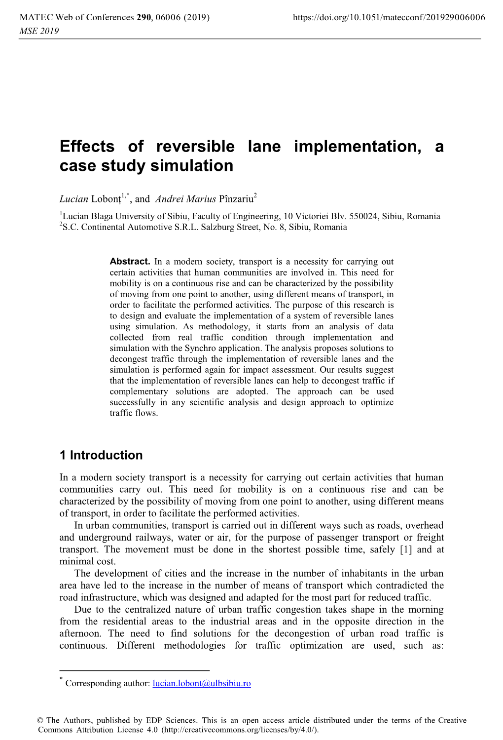 Effects of Reversible Lane Implementation, a Case Study Simulation