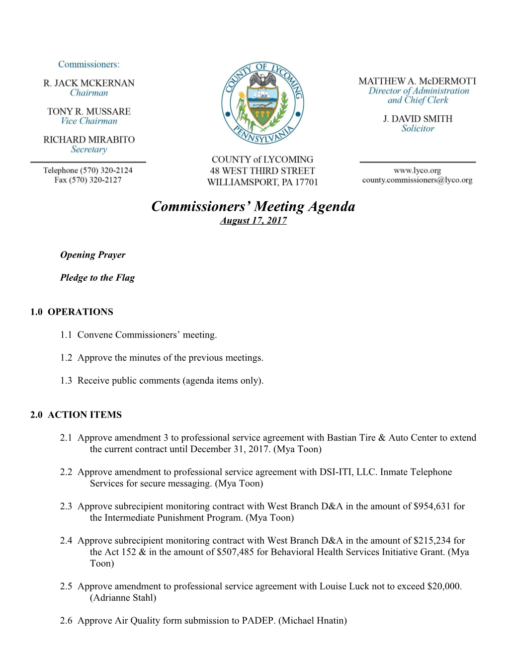 Commissioner S Meeting Agenda s1