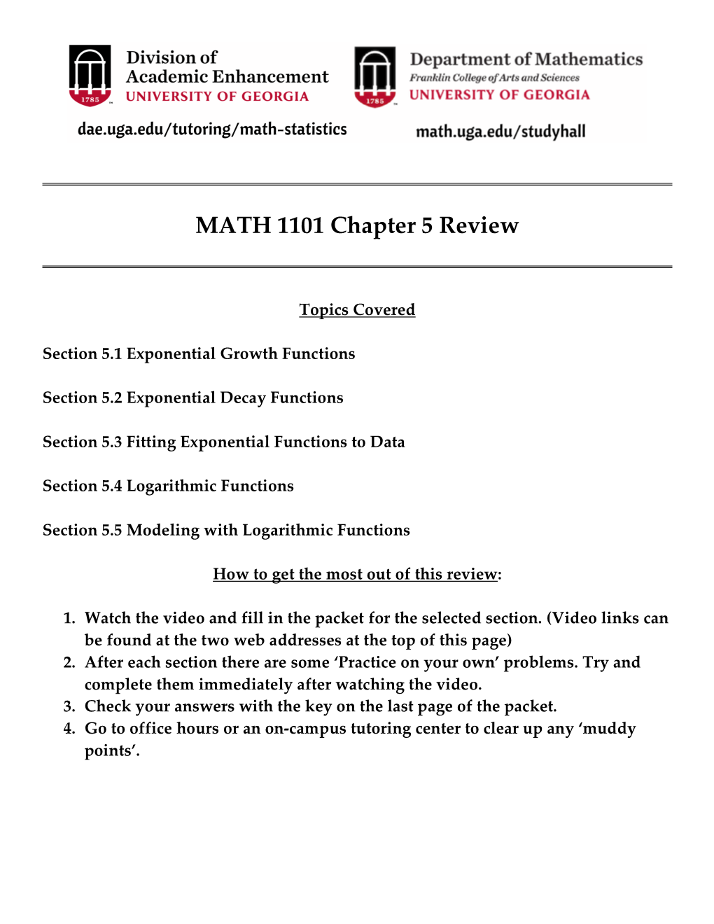 MATH 1101 Chapter 5 Review