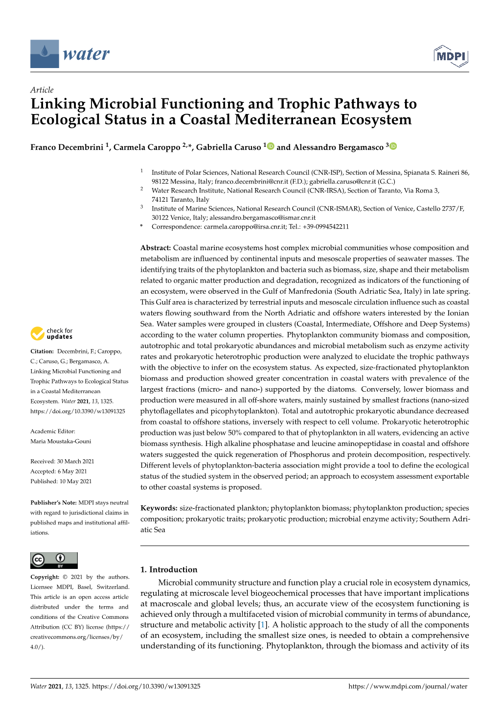 Linking Microbial Functioning and Trophic Pathways to Ecological Status in a Coastal Mediterranean Ecosystem