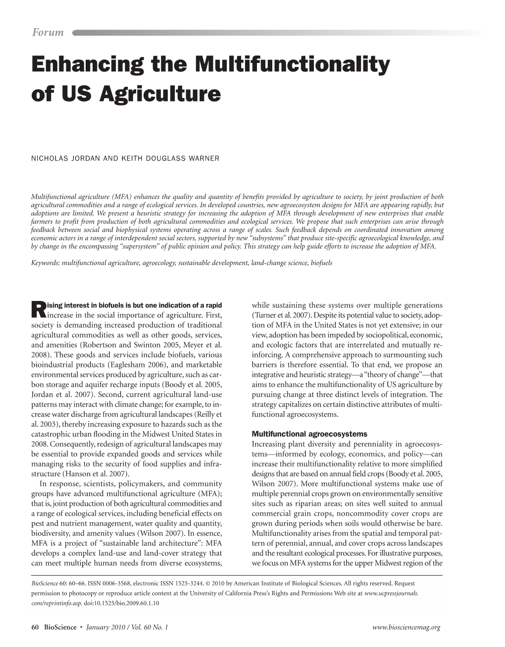 Enhancing the Multifunctionality of US Agriculture