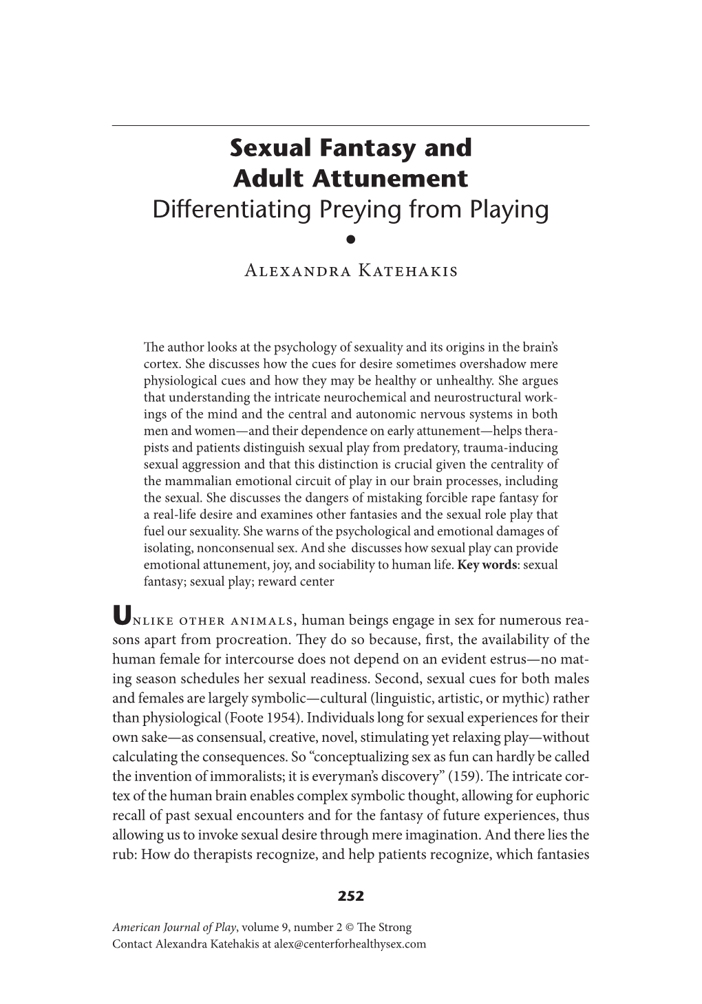 Sexual Fantasy and Adult Attunement Differentiating Preying from Playing • Alexandra Katehakis