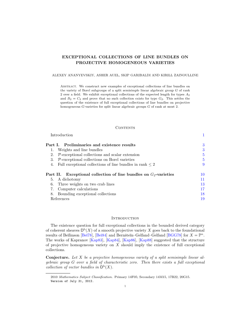 Exceptional Collections of Line Bundles on Projective Homogeneous Varieties