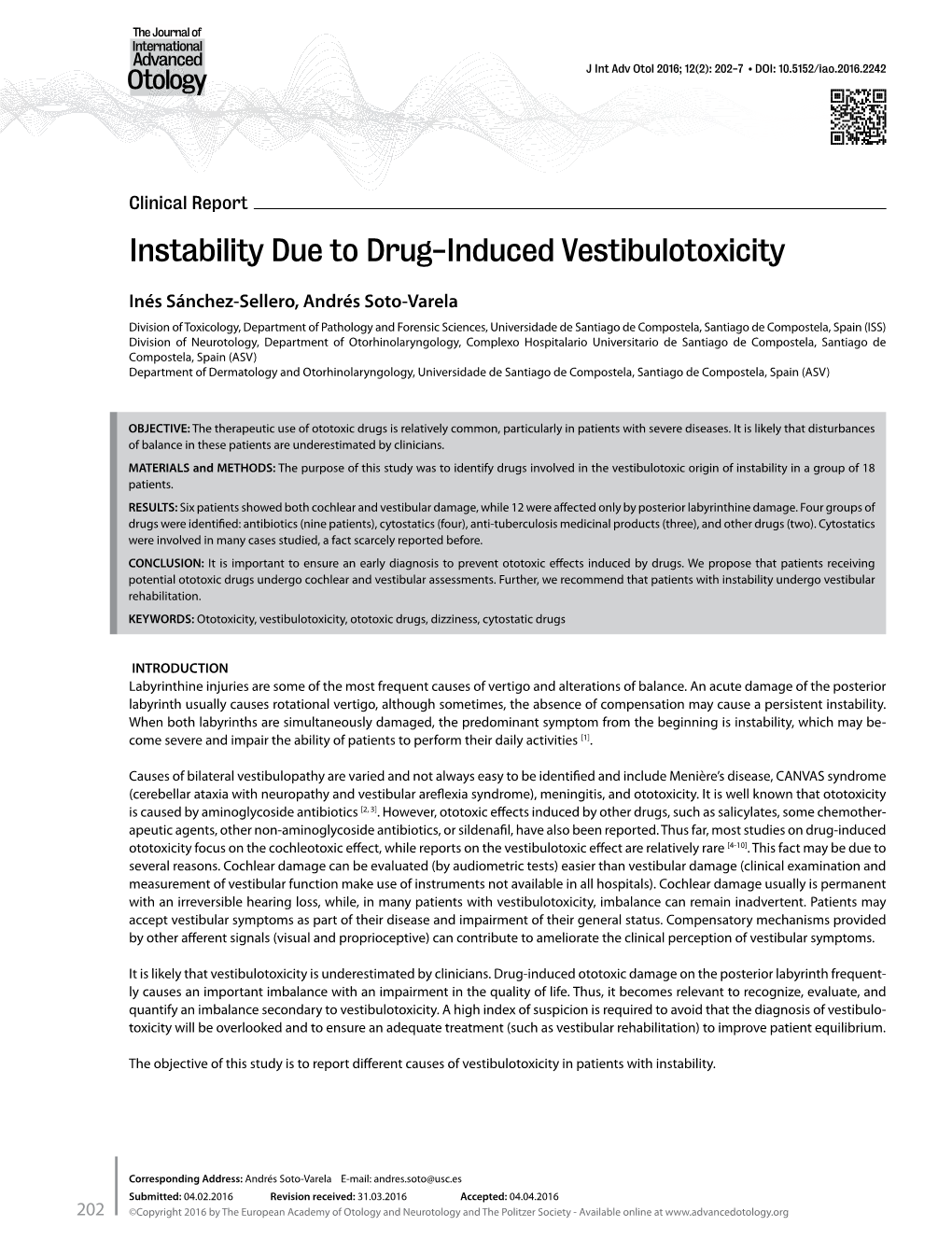 Instability Due to Drug-Induced Vestibulotoxicity