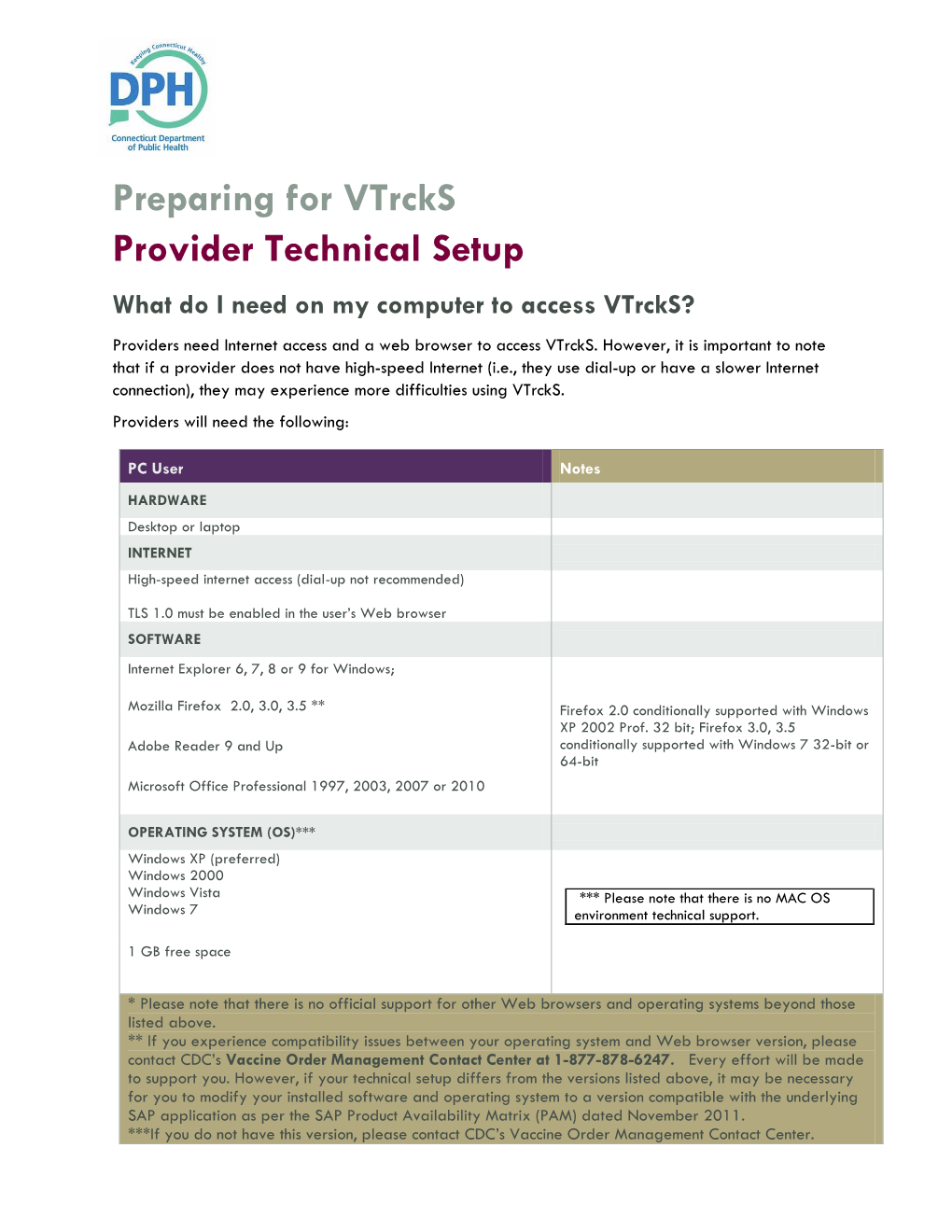 Preparing for Vtrcks Provider Technical Setup What Do I Need on My Computer to Access Vtrcks? Providers Need Internet Access and a Web Browser to Access Vtrcks