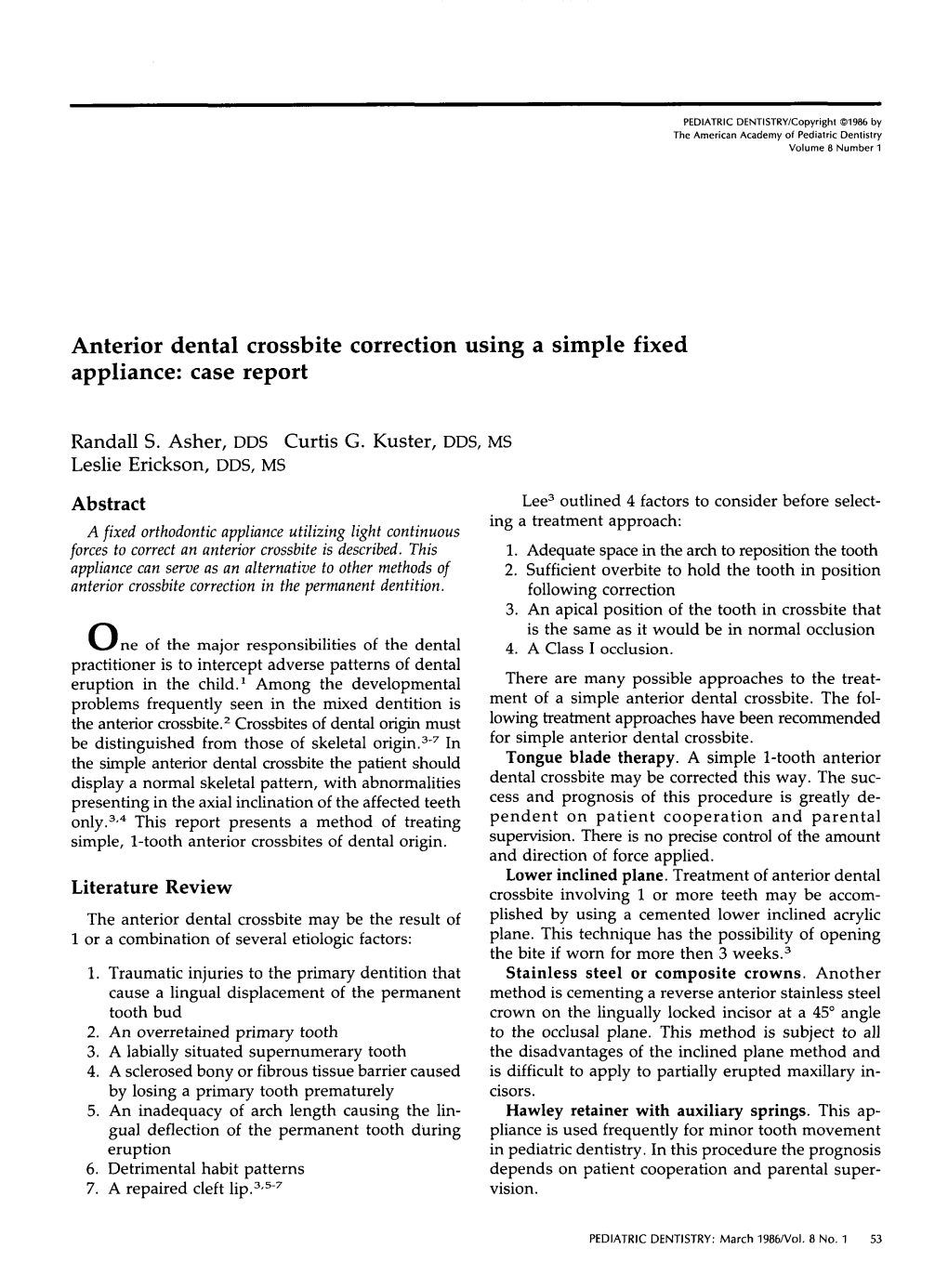 Anterior Dental Crossbite Correction Using a Simple Fixed Appliance: Case Report