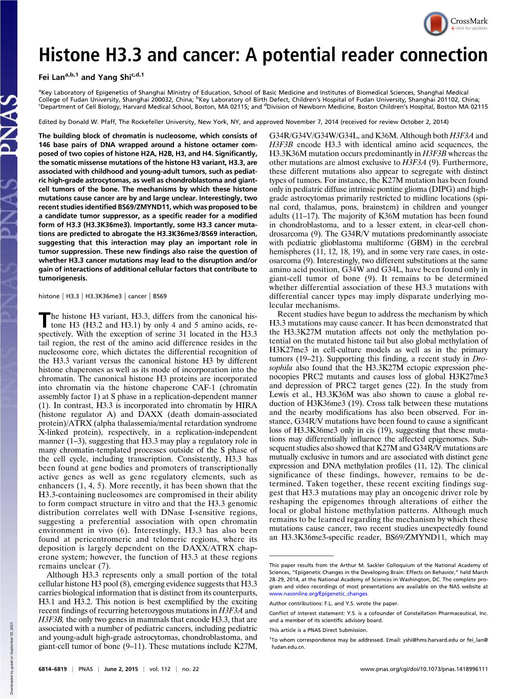 Histone H3.3 and Cancer: a Potential Reader Connection