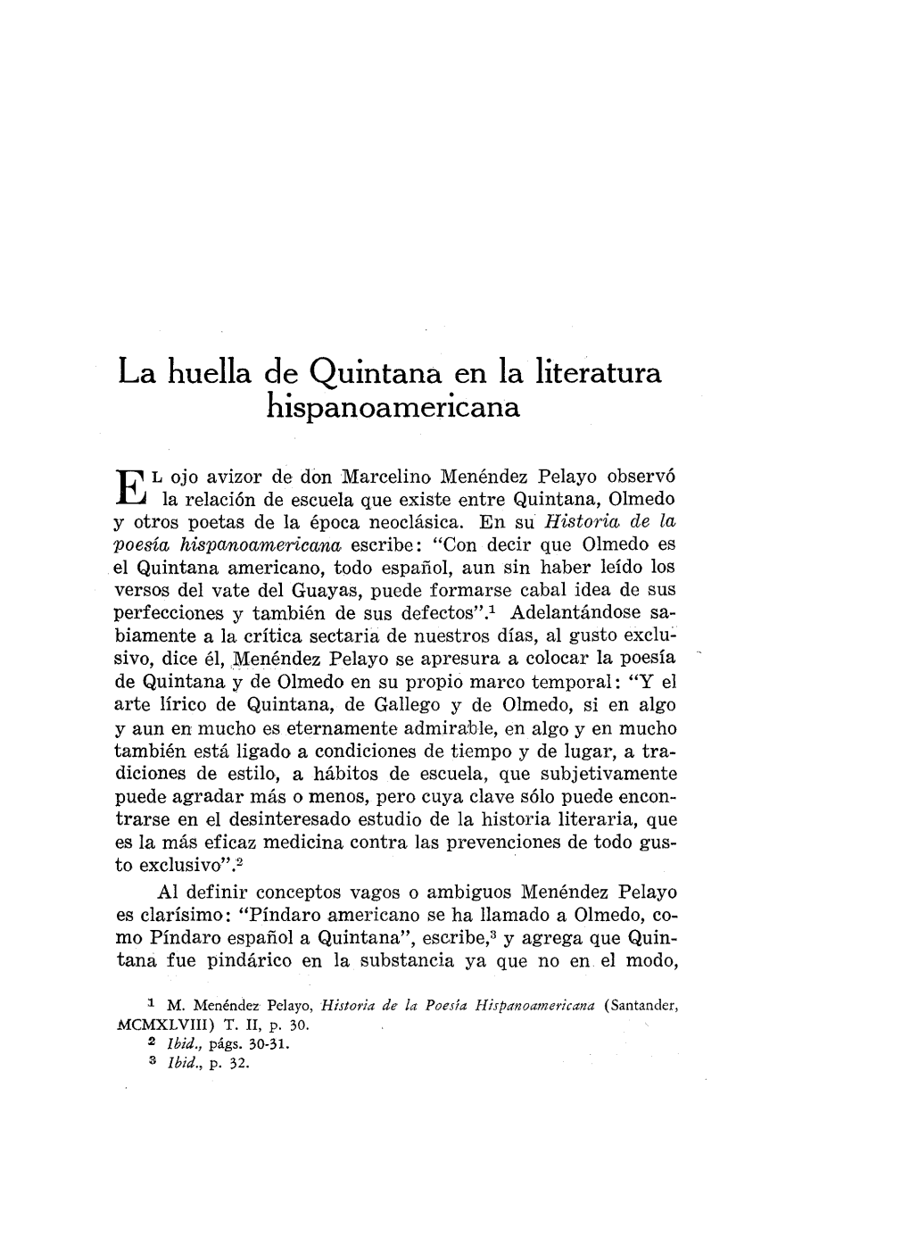 La Huella De Quintana En La Literatura Hispanoamericana