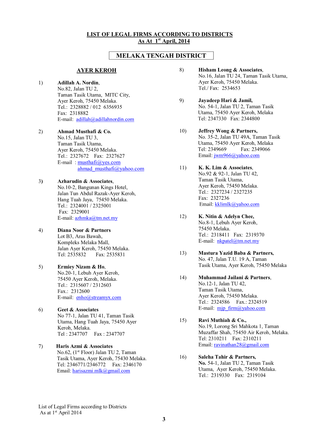 Seniority List of Advocates & Solicitors