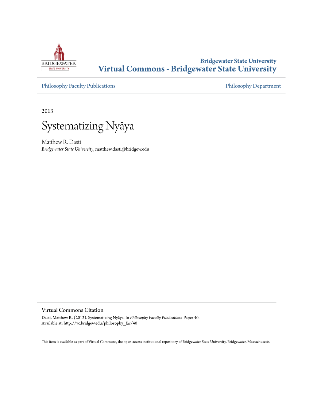 Systematizing Nyāya Matthew R