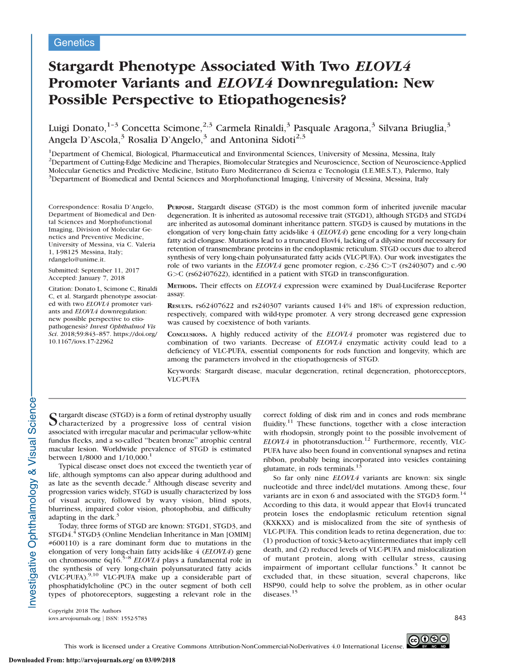 Stargardt Phenotype Associated with Two ELOVL4 Promoter Variants and ELOVL4 Downregulation: New Possible Perspective to Etiopathogenesis?