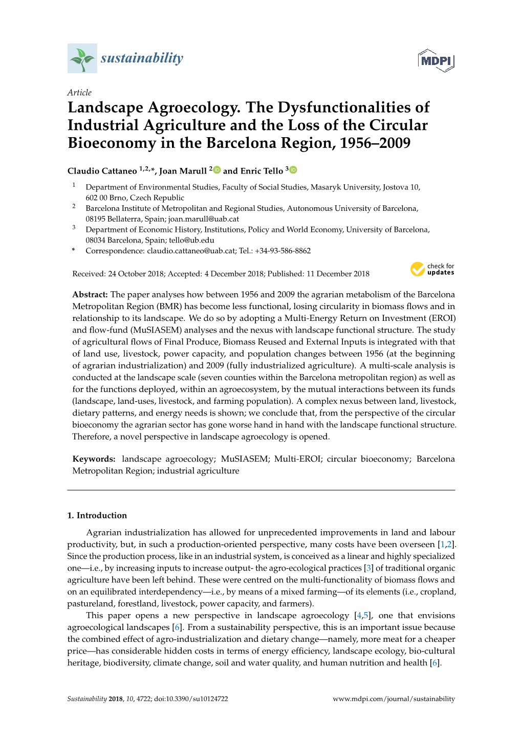 Landscape Agroecology. the Dysfunctionalities of Industrial Agriculture and the Loss of the Circular Bioeconomy in the Barcelona Region, 1956–2009