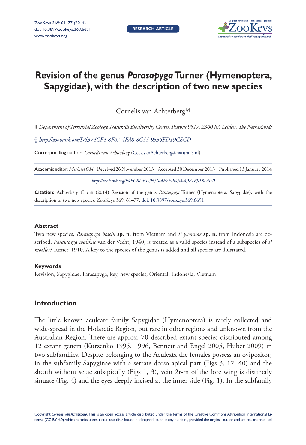 Hymenoptera, Sapygidae), with the Description of Two New Species