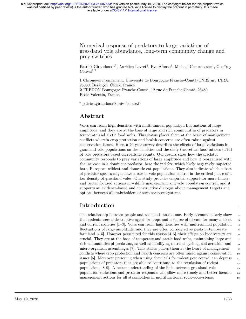 Numerical Response of Predators to Large Variations of Grassland Vole Abundance, Long-Term Community Change and Prey Switches