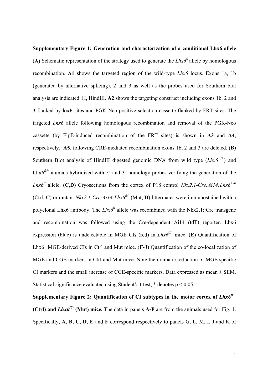 Supplementary Figure 1: Generation and Characterization of a Conditional Lhx6 Allele