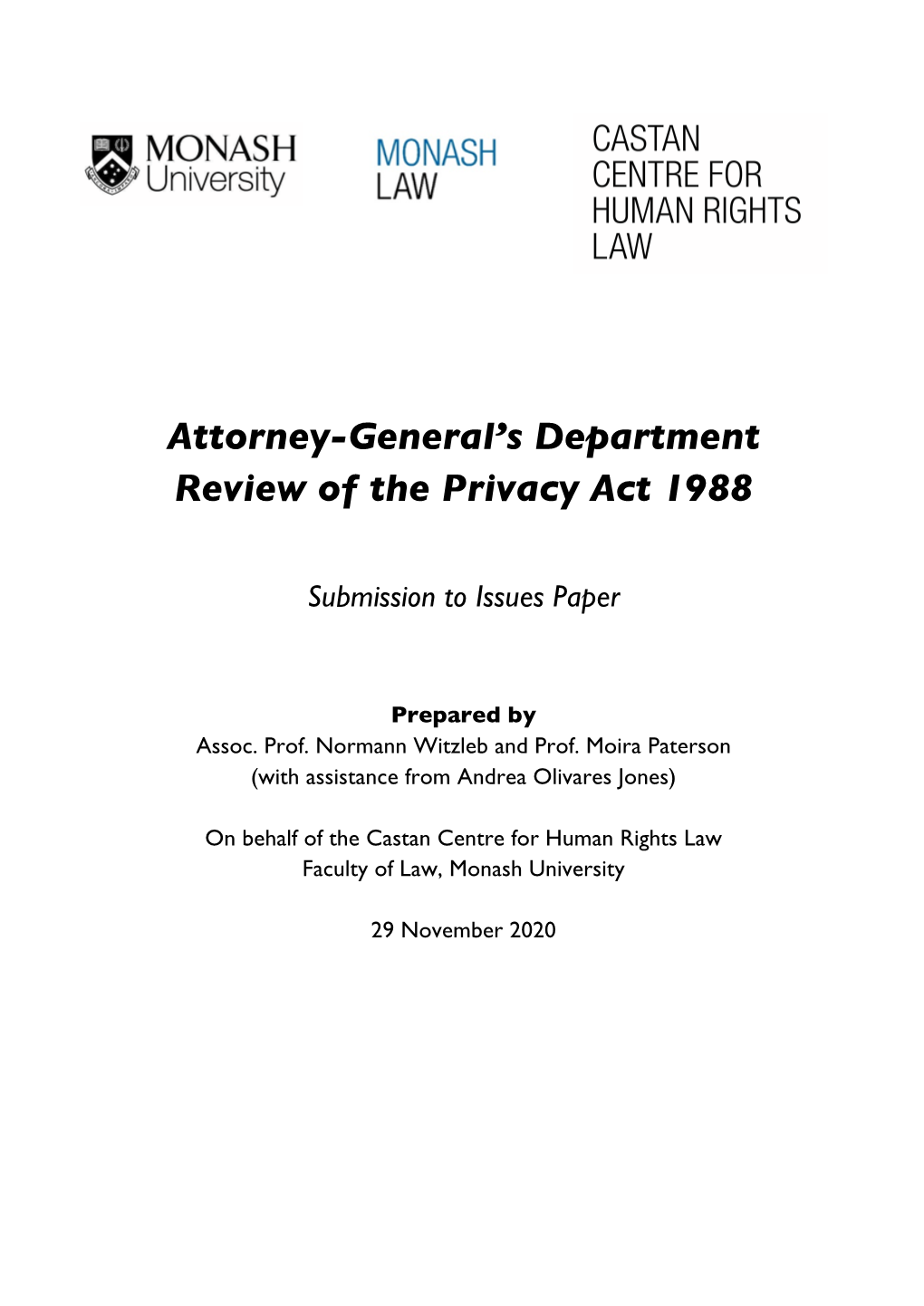 Attorney-General's Department Review of the Privacy Act 1988