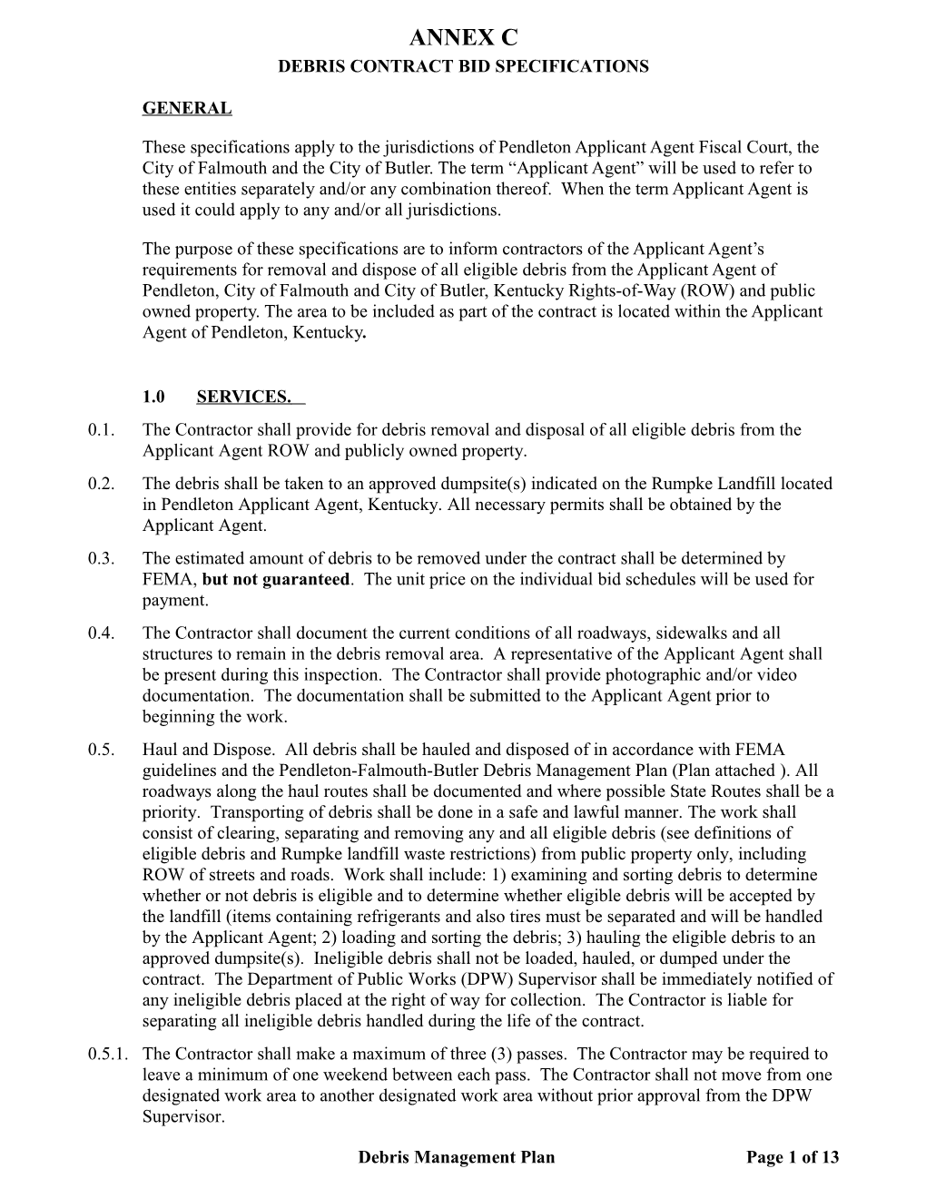 Annex C (Debris Contract Bid Specs)