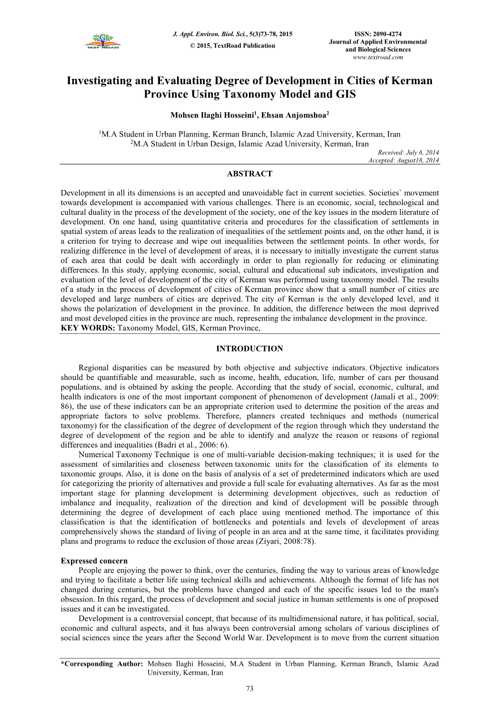 Investigating and Evaluating Degree of Development in Cities of Kerman Province Using Taxonomy Model and GIS