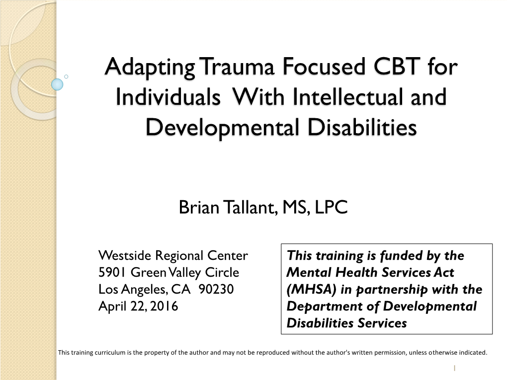 Adapting Trauma Focused CBT for Individuals with Intellectual and Developmental Disabilities