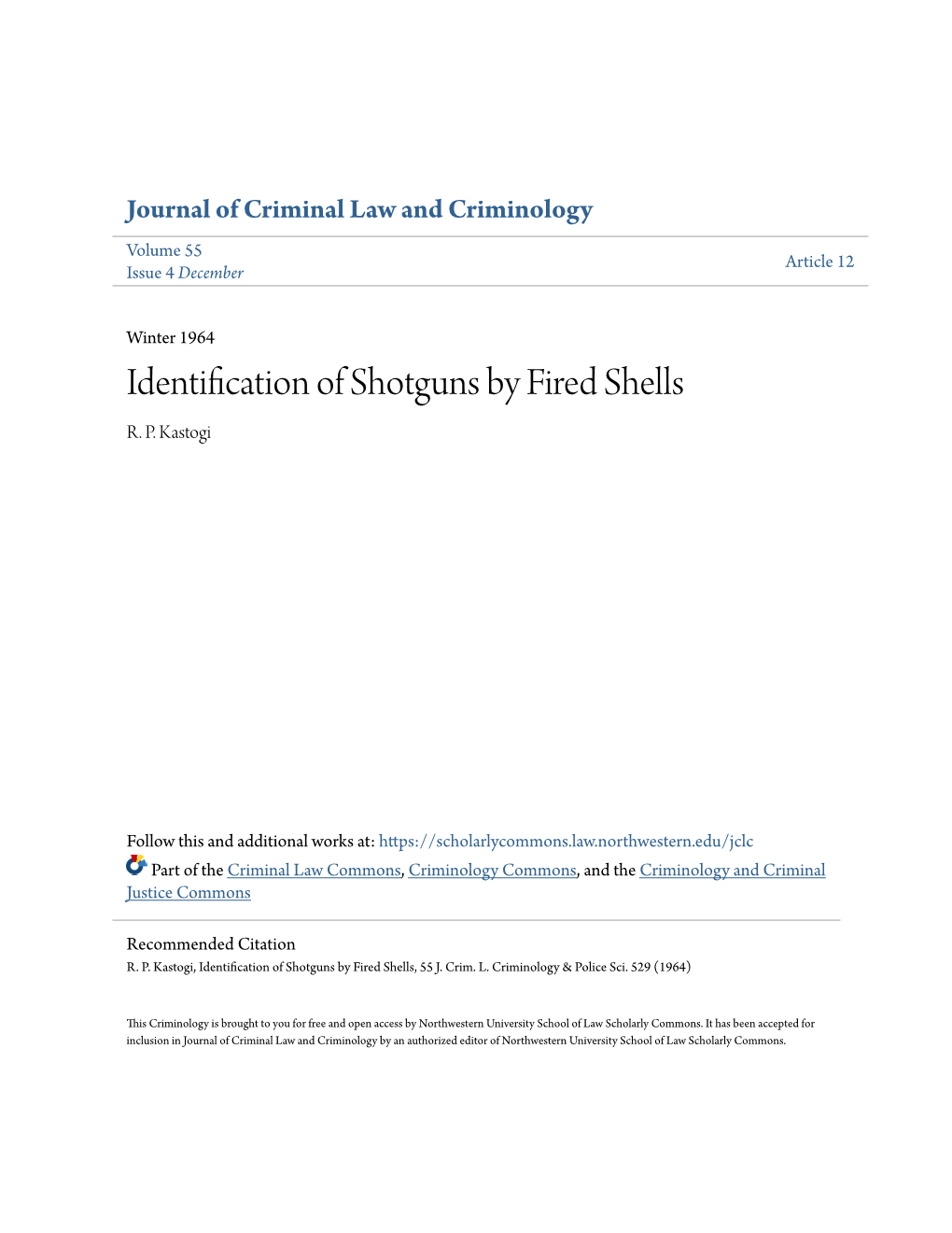 Identification of Shotguns by Fired Shells R