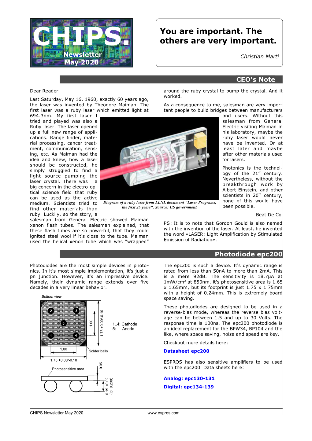 Chips Newsletter ©ESPROS Photonics Corp