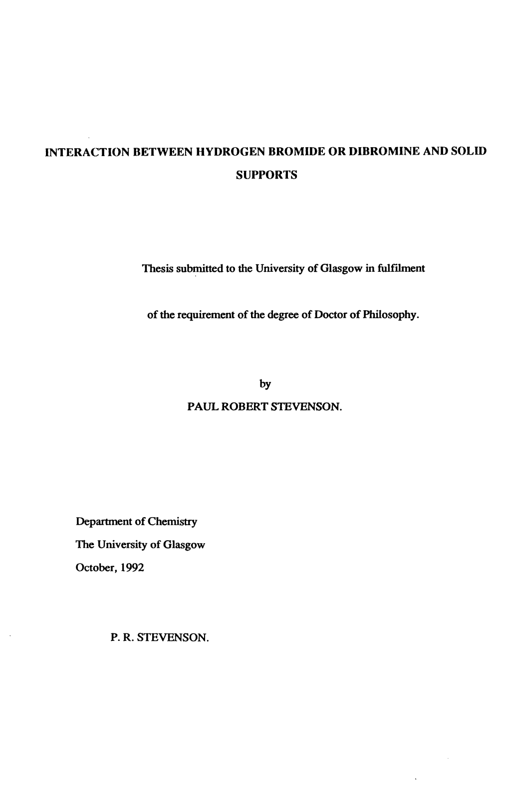 Interaction Between Hydrogen Bromide Or Dibromine and Solid