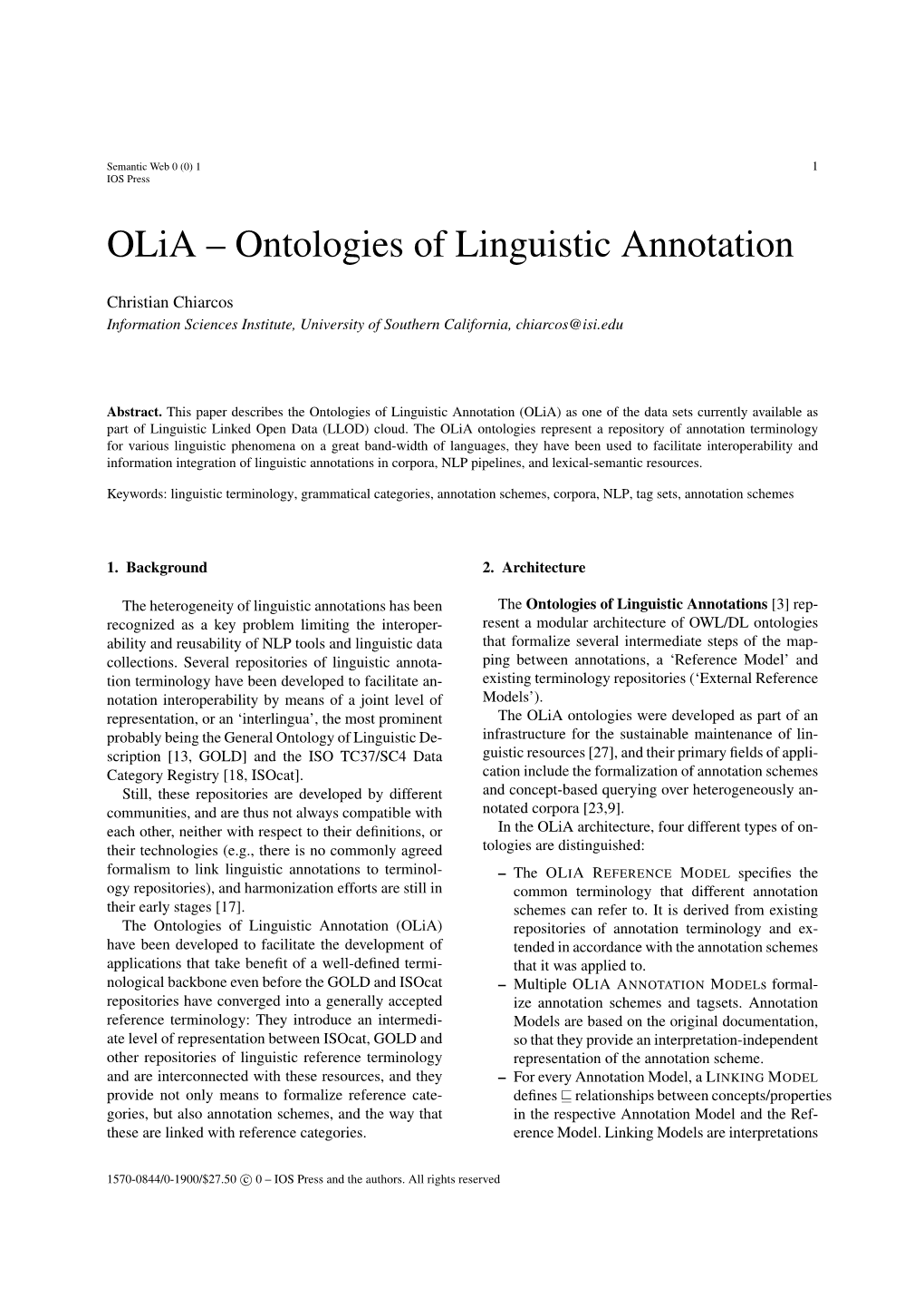 Olia – Ontologies of Linguistic Annotation