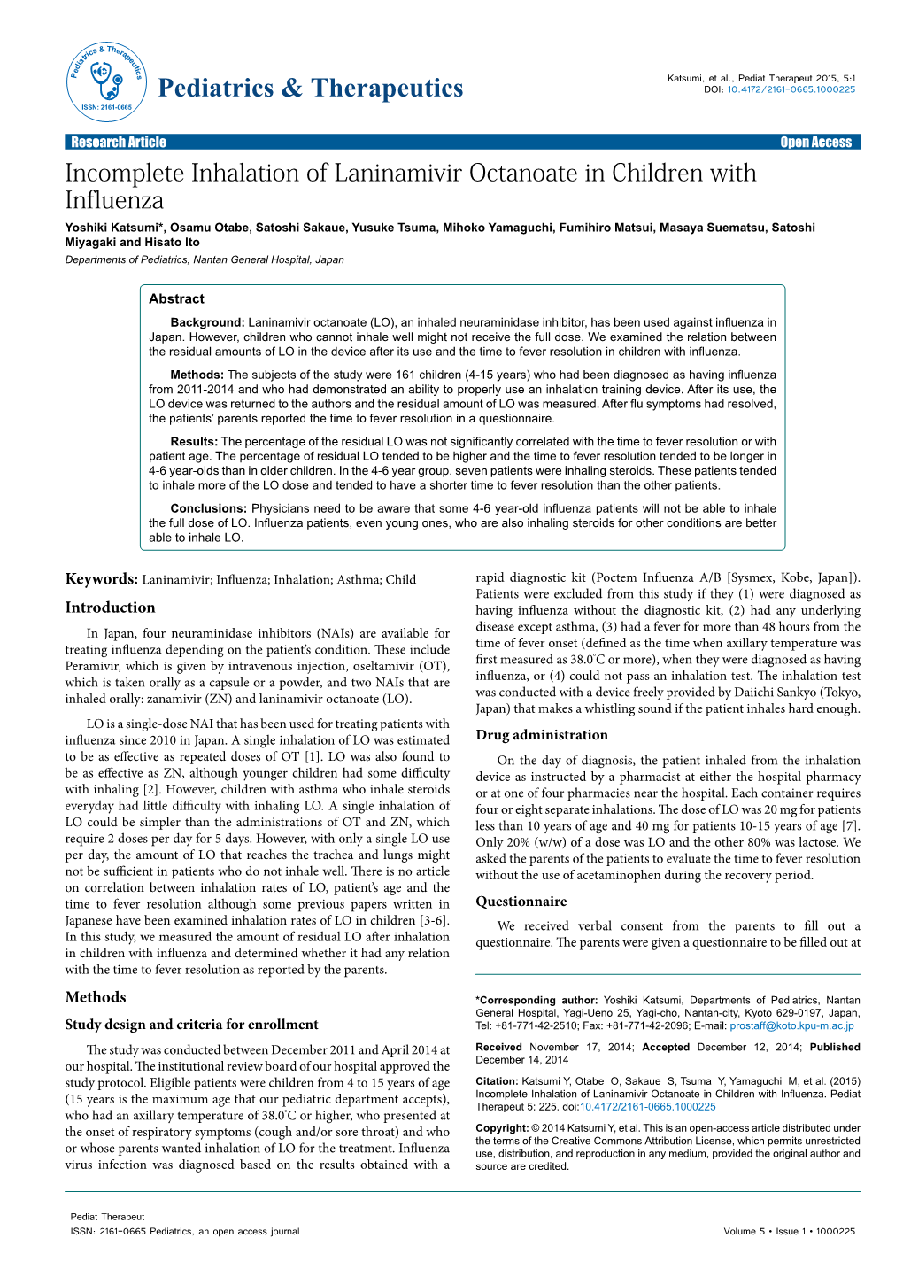 Incomplete Inhalation of Laninamivir Octanoate in Children with Influenza