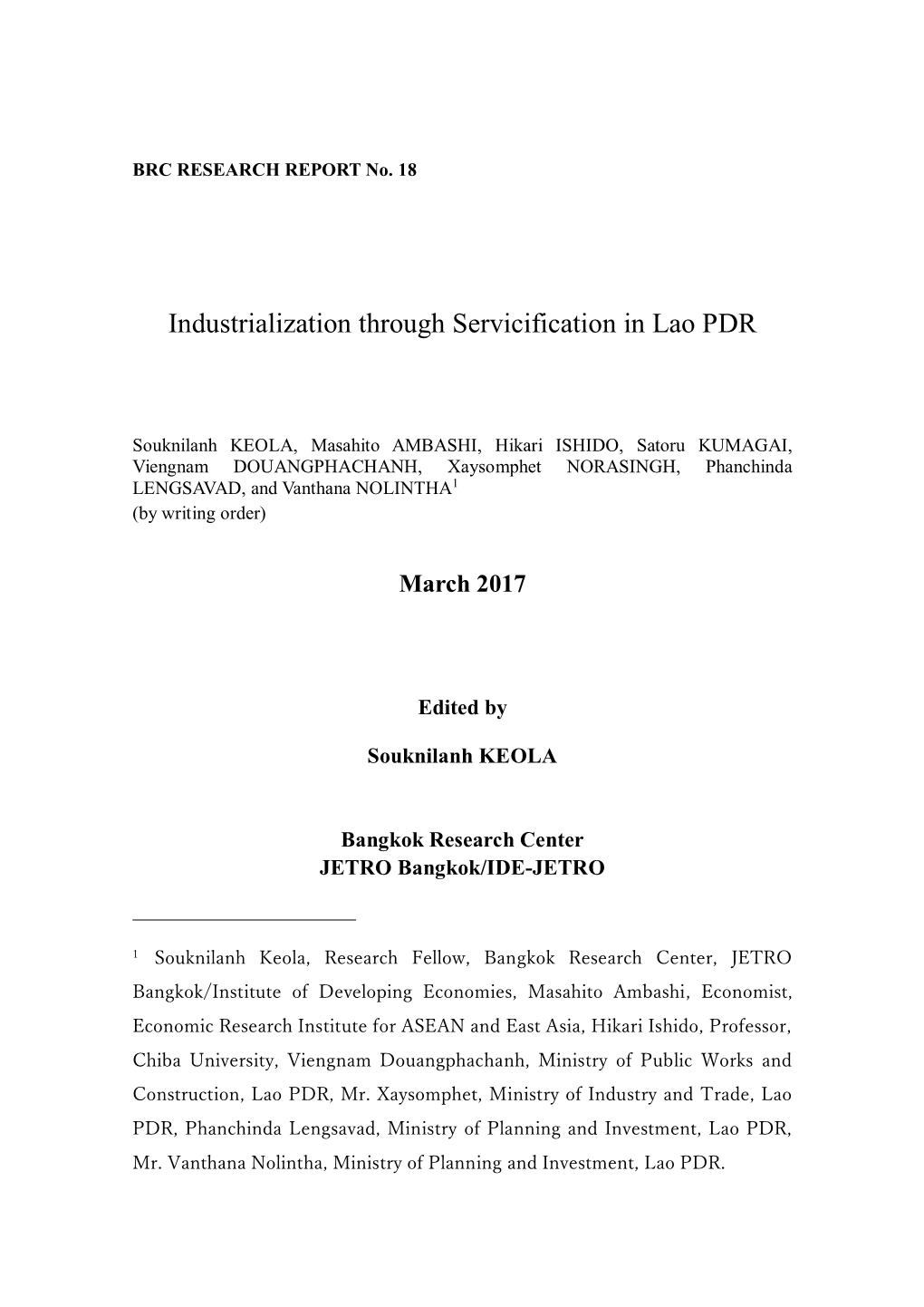 Industrialization Through Servicification in Lao PDR