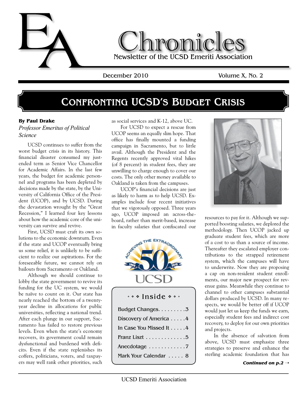 Chronicles Newsletter of the UCSD Emeriti Association