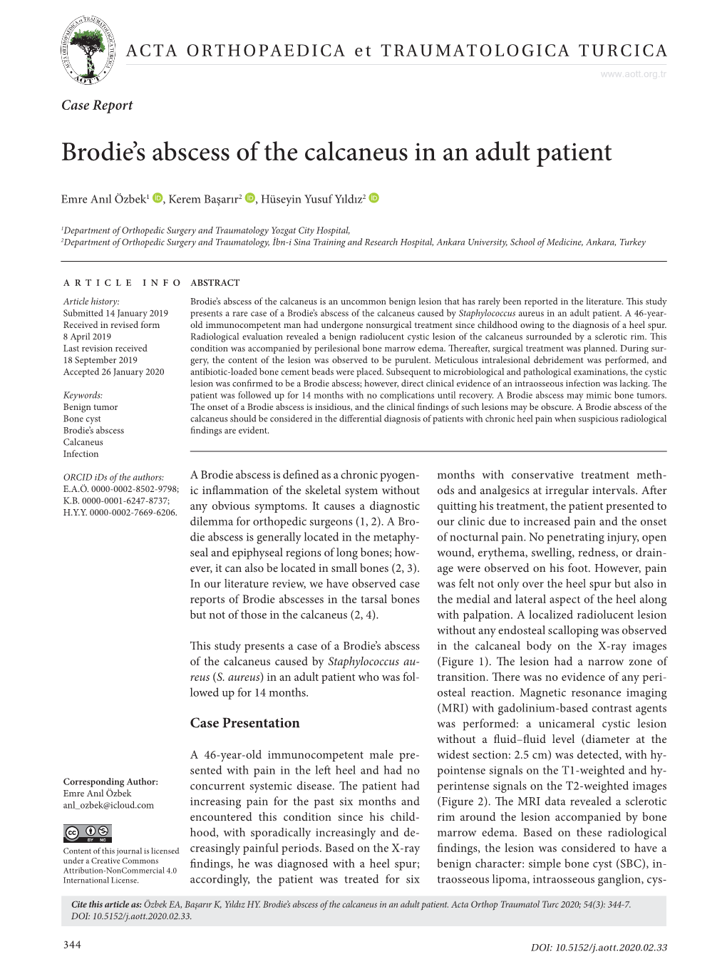 Brodie's Abscess of the Calcaneus in an Adult Patient