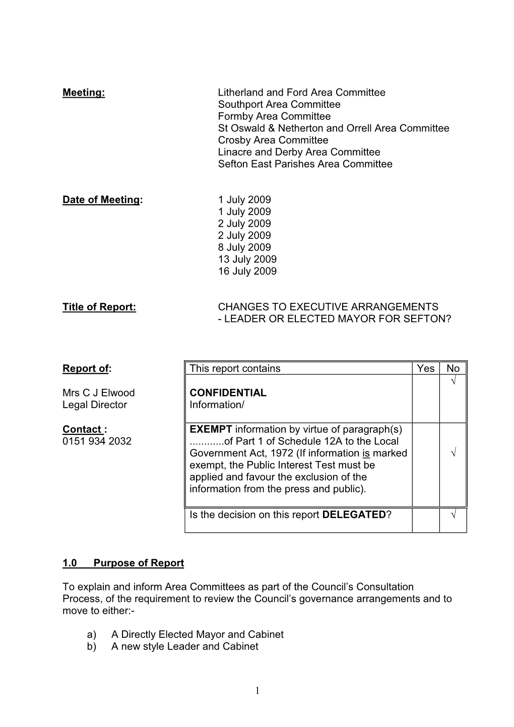 1 Meeting: Litherland and Ford Area Committee Southport Area