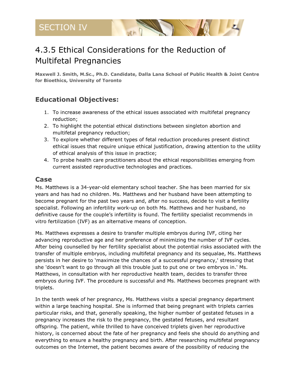 4.3.5 Ethical Considerations for the Reduction of Multifetal Pregnancies