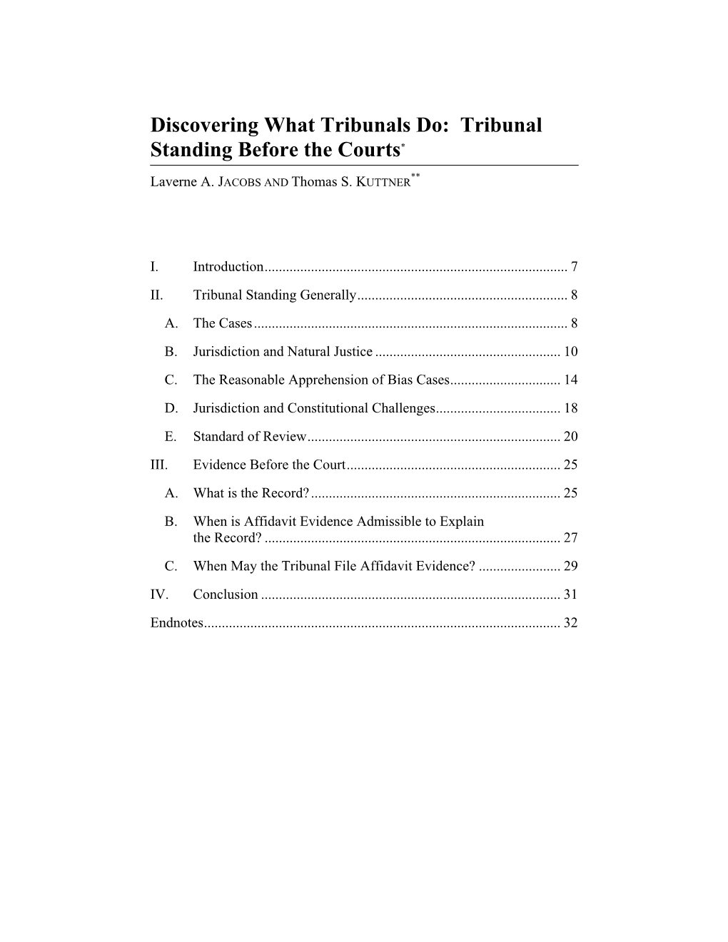 Discovering What Tribunals Do: Tribunal Standing Before the Courts*