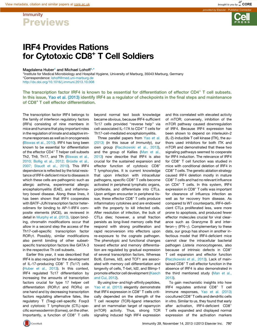 IRF4 Provides Rations for Cytotoxic CD8+ T Cell Soldiers