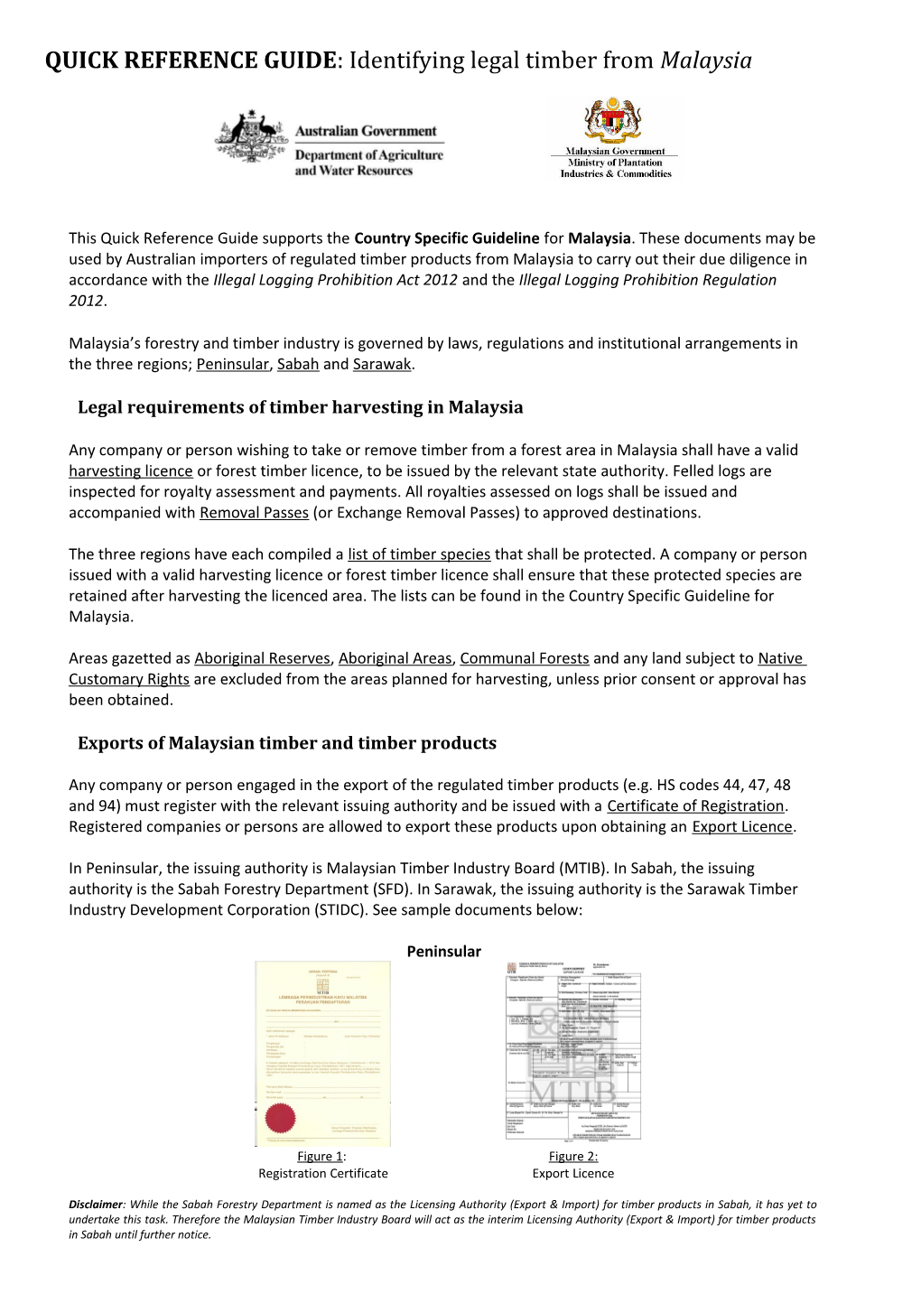 QUICK REFERENCE GUIDE : Identifying Legal Timber from Malaysia