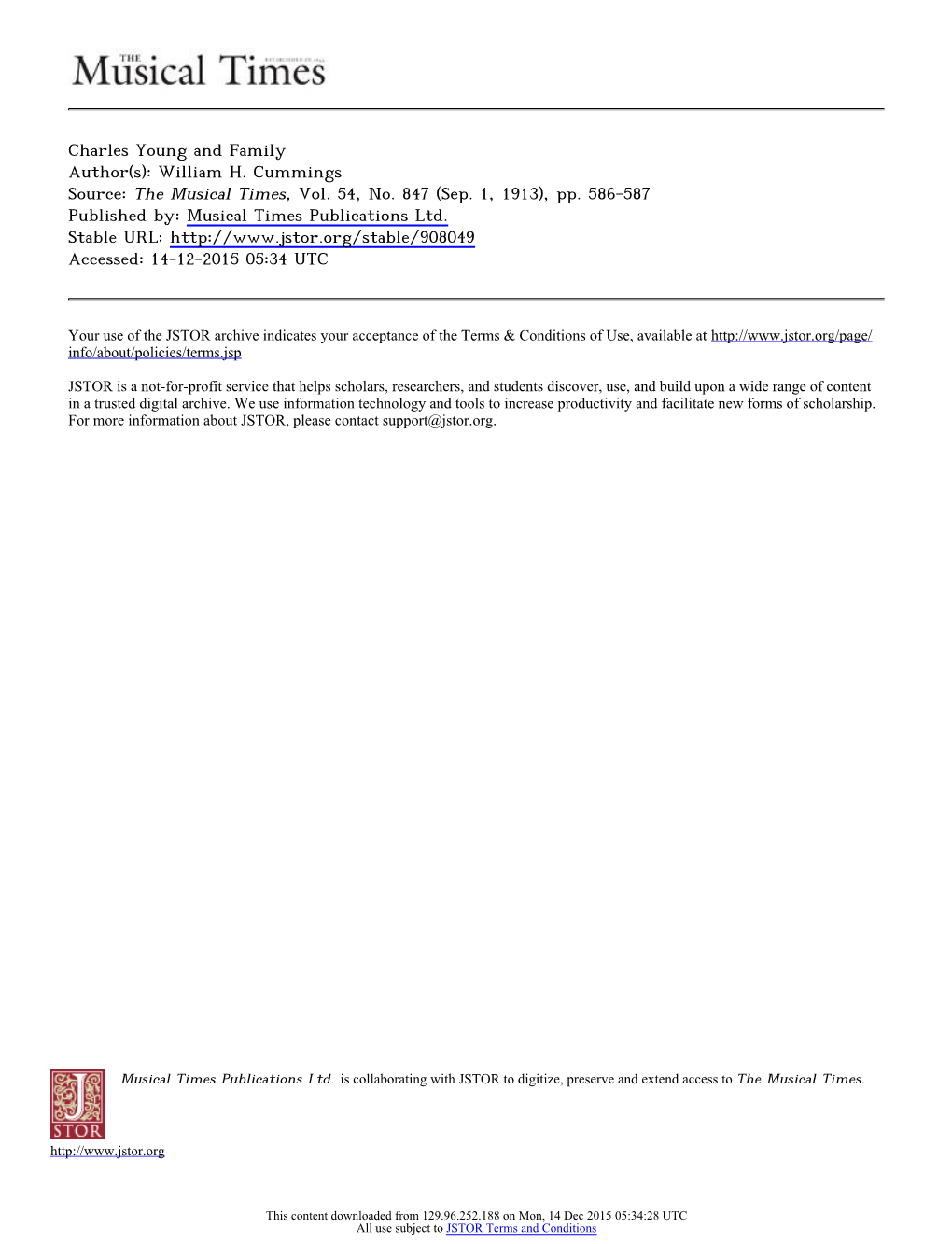Charles Young and Family Author(S): William H. Cummings Source: the Musical Times, Vol