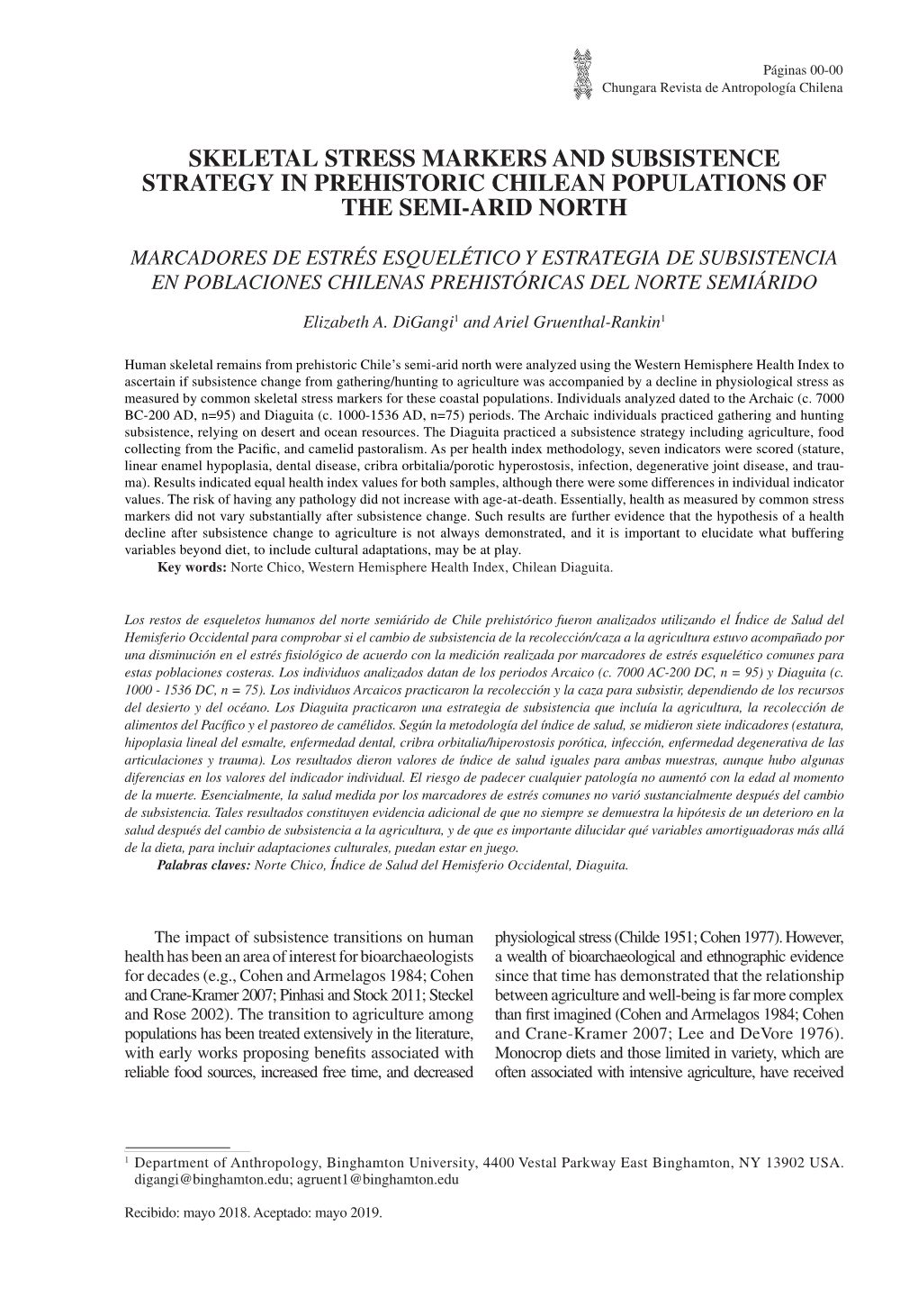 Skeletal Stress Markers and Subsistence Strategy in Prehistoric Chilean Populations of the Semi-Arid North