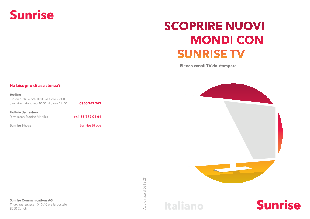 SCOPRIRE NUOVI MONDI CON SUNRISE TV Elenco Canali TV Da Stampare