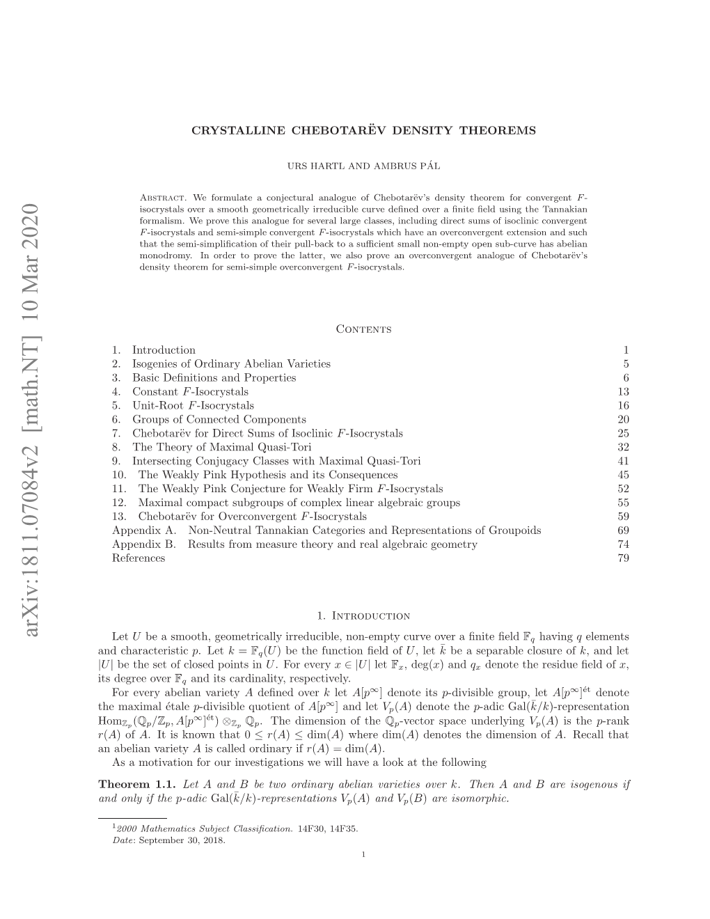 Arxiv:1811.07084V2 [Math.NT] 10 Mar 2020 N Nyi the If Only and Naeinvariety Abelian an N Characteristic and R Hoe 1.1