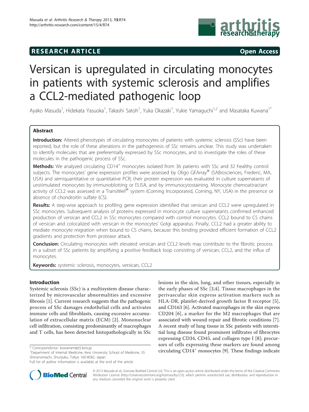 Versican Is Upregulated in Circulating Monocytes in Patients with Systemic