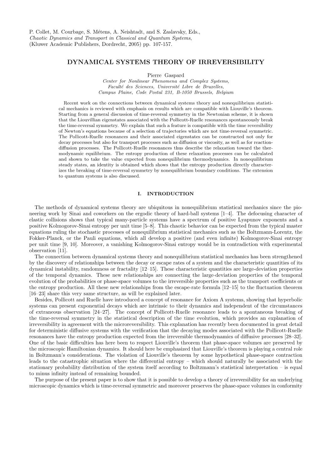 Dynamical Systems Theory of Irreversibility