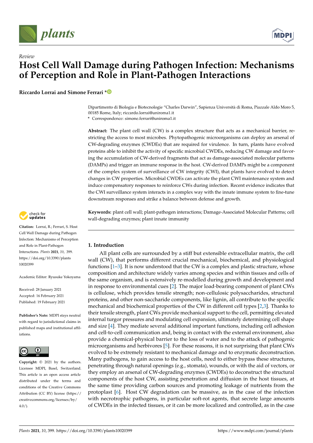 Host Cell Wall Damage During Pathogen Infection: Mechanisms of Perception and Role in Plant-Pathogen Interactions