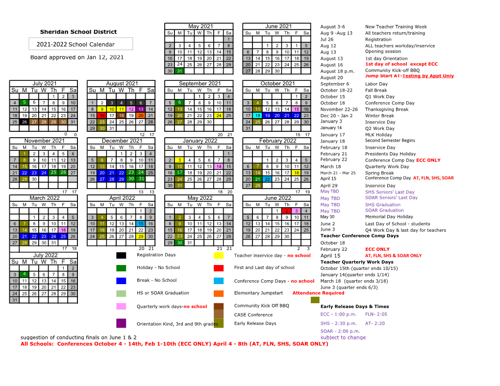 2021-2022 School Calendar