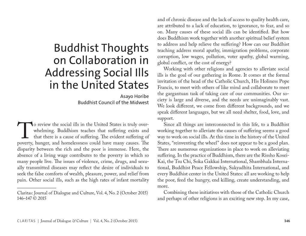 Buddhist Thoughts on Collaboration in Addressing Social Ills in the United