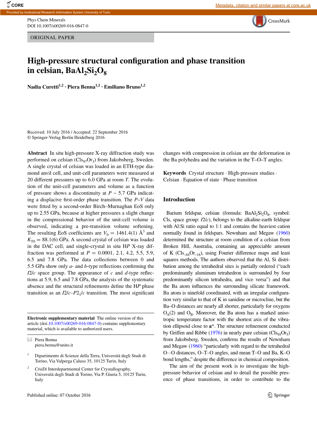 High-Pressure Structural Configuration and Phase Transition in Celsian