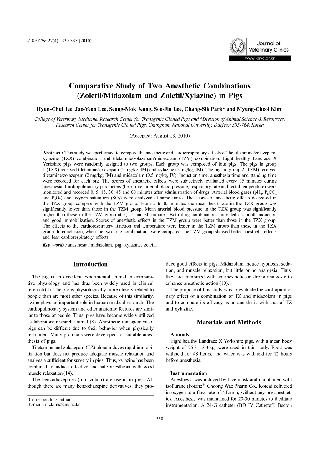 Comparative Study of Two Anesthetic Combinations (Zoletil/Midazolam and Zoletil/Xylazine) in Pigs