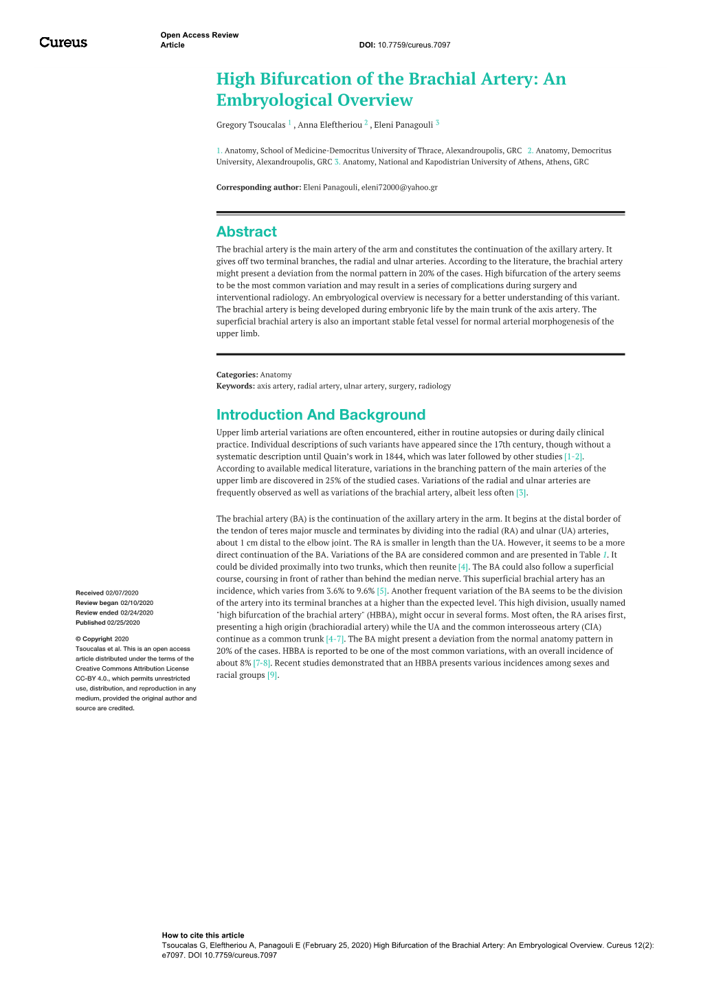 High Bifurcation of the Brachial Artery: an Embryological Overview